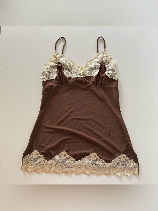 Blu Heaven Tops - Vintage Y2K Blu Heaven Babydoll Tank Brown Cream Lace Trim Cami Top M